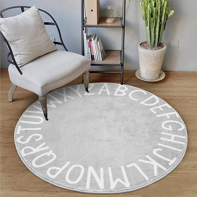 Topotdor Round Kids Play Rug Alphabet Nursery Area Rug Extra Large Soft Crawling Play Mat for Children Toddlers Bedroom (71 inch, Grey)