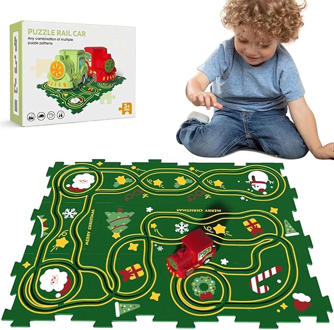 25PCS Puzzle Racer Kids Car Track Set, Land Series Jigsaw Puzzle Racer Car Track Set Puzzle Track Car Play Set Preschool Gifts for Kids Christmas Birthday Gift for Boys Girls