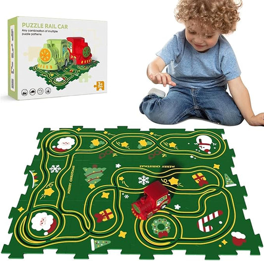 25PCS Puzzle Racer Kids Car Track Set, Land Series Jigsaw Puzzle Racer Car Track Set Puzzle Track Car Play Set Preschool Gifts for Kids Christmas Birthday Gift for Boys Girls