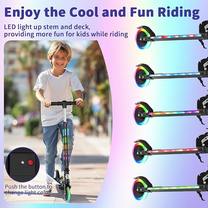 BELEEV V3 Scooter for Kids with Light-Up Wheels & Stem & Deck, 2 Wheel Folding Scooter for Girls Boys, 4 Adjustable Height, Lightweight Kick Scooter with Handy Kickstand for Children Ages 3-12