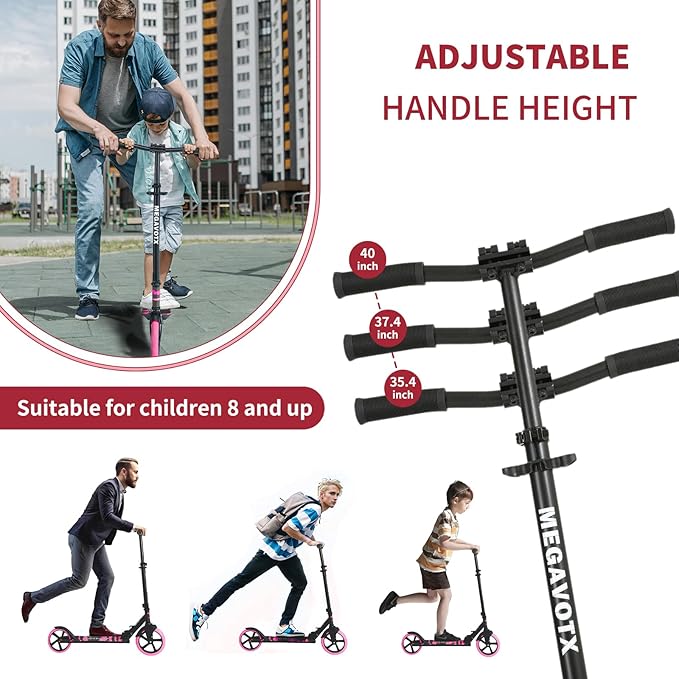Kids & Adults Kick Scooter – 2 or 3 Wheel Options (LED on 3-Wheel) for Outdoor Fun & Commuting, Foldable and Portable, Adjustable Handle, Anti-Slip Deck (Ages 3 to Adult),Birthday Gift