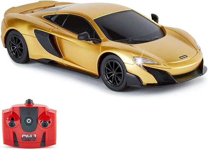 CMJ RC Cars McLaren 675LT Officially Licensed Remote Control Car 1:24 Scale Working Lights 2.4Ghz Gold. Great Kids Play Toy Auto