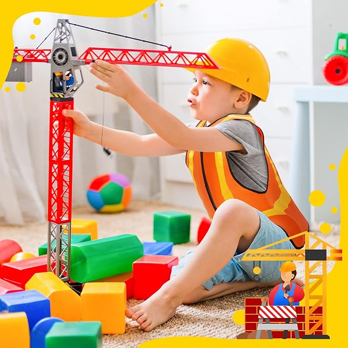 Bokon 24 Pcs Kids Construction Vest Kids Orange Safety Vest Children Construction Dressing Up Supplies for Construction Worker Costume Role Play Construction Party Birthday Party Supplies