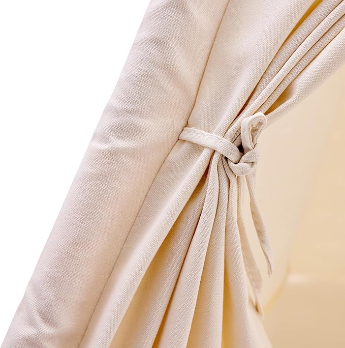 Kids Play Teepee Tent with Carry Bag 43 x 43 x 63 Inch, Natural Cotton Canvas + Pine Wood Frame