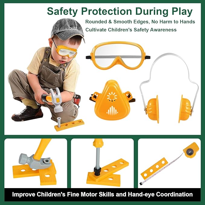 Vextronic Kids Tool Set 36 PCS with Electric Toy Chainsaw Drill Circular Saw with Realistic Sounds, Toy Tool Set for Toddlers 3 4 5 6 7 8, Pretend Play Kids Power Tools Kit Gift for Boys Girls