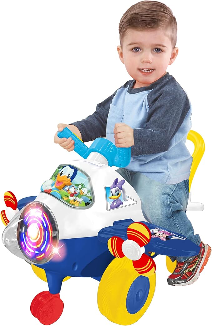 Kiddieland: Activity Plane: Donald Duck - Disney Light & Sound Foot-to-Floor Vehicle, Interactive Dashboard, Propellers, Parent Handle, Toddlers 12mo+