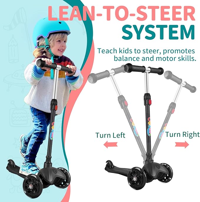 BELEEV A1 Scooter for Kids Ages 2-6, 3 Wheel Kick Scooter for Toddlers Girls Boys, Light up Wheels, Adjustable Height, Lean to Steer, Non-Slip Deck, Lightweight Push Scooter for Children