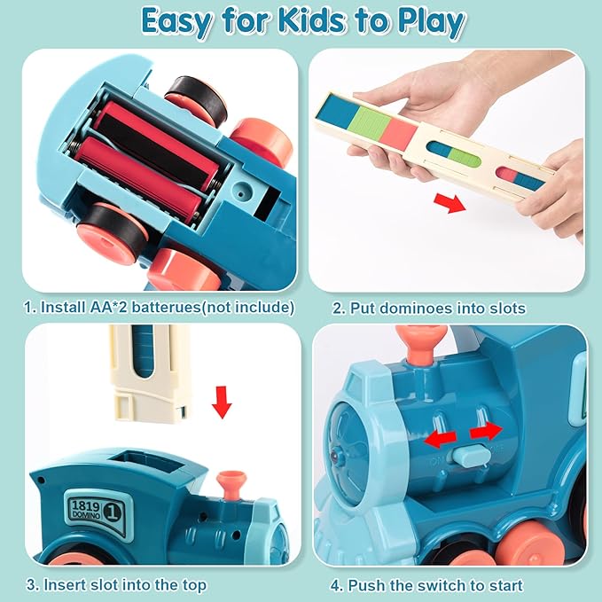 200 PCS Domino Train Toy Set, Automatic Dominoes Building and Stacking Creative Game, Electric Dominos Stem Montessori Toy for Kids Games 4-6, Autistic Birthday Gifts Boys Girls Age 3 4 5 6 Year Old