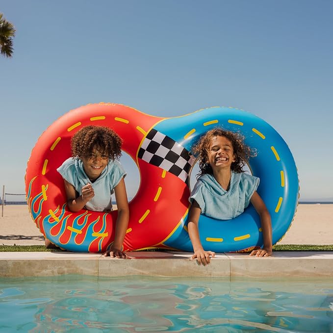 Hot Wheels & FUNBOY Racetrack Double Tube Float for Kids - 2 Person 60'' Large Size