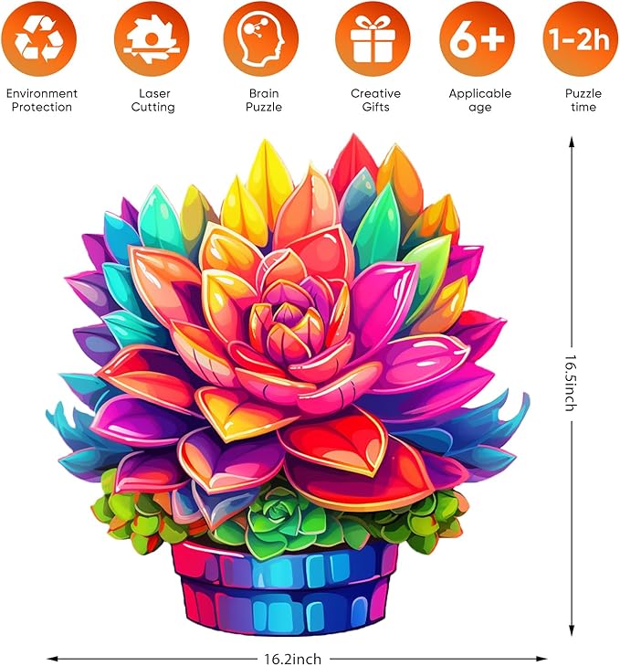 Wooden Puzzle Colorful Flower 500pcs King Size 16.9'' x 16.2'', Luxurious Shaped Wood Puzzle, Beautiful Package, Best Gift for Adults and Kids, Family Game