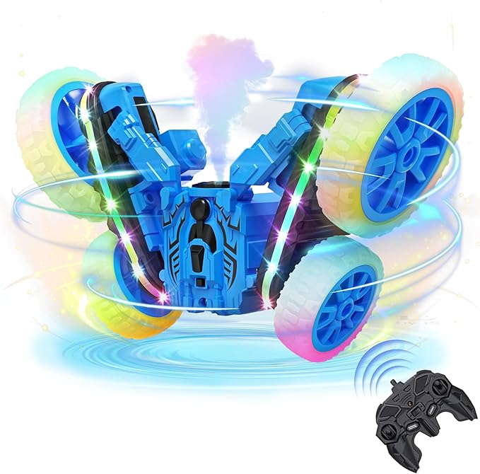360°Rotating RC Cars with Cool,RC Cars with Sides Light and Headlights,2.4Ghz All Terrain Toy Car for Boys Girls Birthday Gift(Blue)