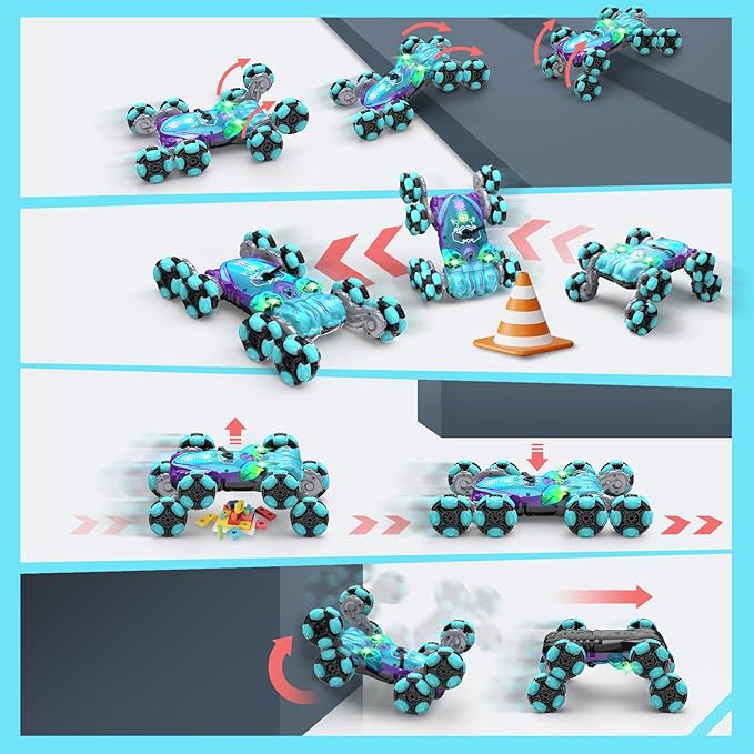 Gesture Sensing RC Stunt Car, RC Cars Remote Control Car for Kids Aged 6 7 8-12 9 10 11 Years Old Toy Cars, 8 Wheel RC Drift Cars with Music Sprayer for Boys Girls Christmas Birthday Gift