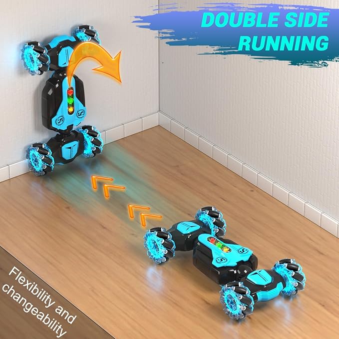 Gesture Sensing RC Stunt Car - Best Gifts for Boys 6-12 Year Old 360° Rotating 2.4Ghz 4WD Remote Control Transform Hand Controlled Carwith Light & Music (Blue)