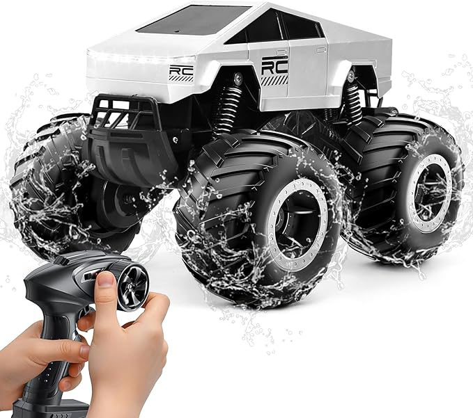 Amphibious Cyber Remote Control Monster Truck for Boys Ages 8-12+, 1:16 Scale 4WD Off-Road Fast RC Car, Waterproof All-Terrain 2.4GHz Stunt Car Pool Toys, Best Birthday Gifts for Kids Ages 8+