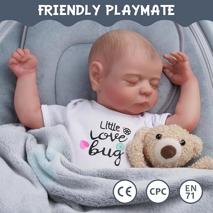 ADFO Lifelike Reborn Baby Dolls Boy - 17 Inch Real Baby Feeling Realistic-Newborn Sweet Smile Sleeping Dolls Handmade Life Baby Dolls with Accessories Gift Set for Kids Age 3 +