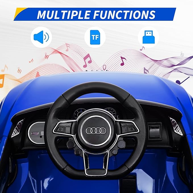 Licensed Audi 12V Kids Ride-On Car | Electric Car with Remote Control for Boys and Girls | 4-Wheel Design, LED Headlights, Music, and Horns