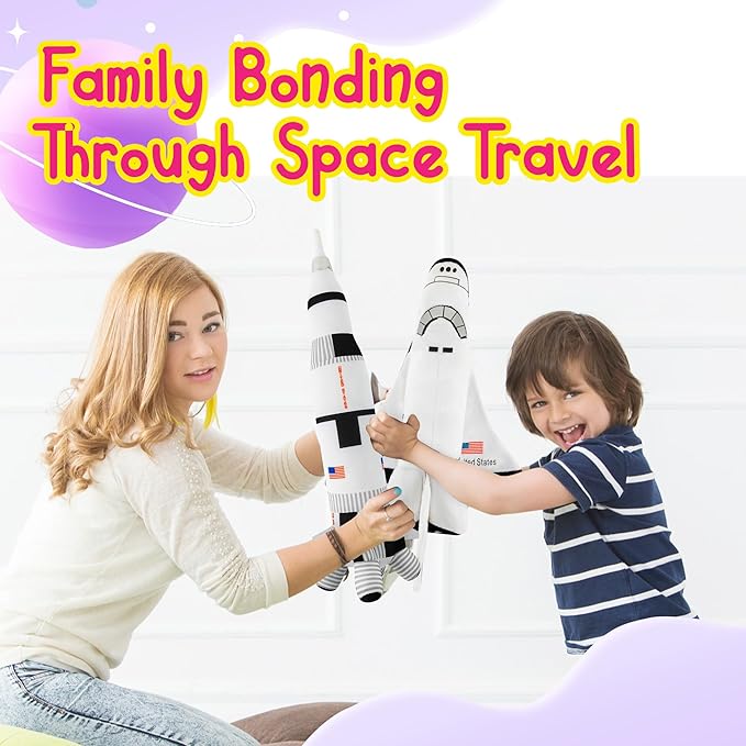 Space Shuttle Plush Toy 14 " & Saturn Rocket 17 ", Mission Ship for Kids, Christmas & Birthday Gifts for Little Astronauts, Boys & Girls, Soft & Huggable, Fun, Great for Imaginative Play