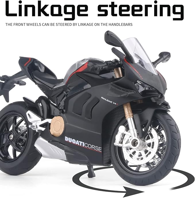 COOLPUR Die Cast Motorcycle Model for Ducati V4, Realistic Motorcycle Model, 1:12 Scale Kids Moto Toy or Collection, Boyfriend,Young Peoples Gift(Black)