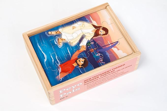 Bible Puzzles for Kids Ages 4-6 | 4-in-1 Wooden Jigsaw Puzzles in Box (15 pcs Each) | Christian Gifts for Kids | Preschool Learning Activities | Preschool Graduation Gift (New Testament B)