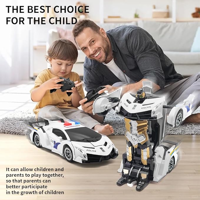 Transform Remote Control Car, 1:12 Scale Police Car Toy, One Button Deformation & Gesture Sensing Robot Car, Transforming Toys with Light Music 360° Drift, RC Cars for Boys Age 8-12