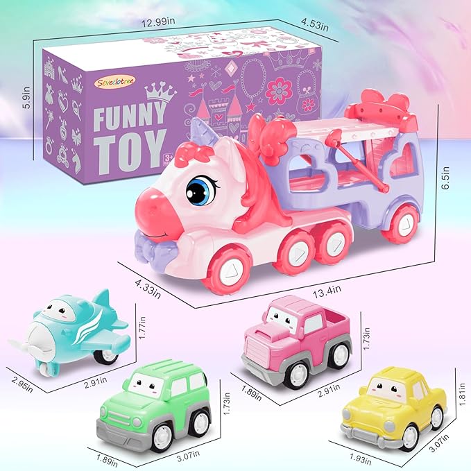 Toys for 3 Year Old Girl, 5-in-1 Unicorn Toys Carrier Truck Toy Cars with Light & Sound,Girl Toddler Toys Age 3-5, 3 4 5 Year Old Girl Birthday Gifts Kids Toys for Girls…