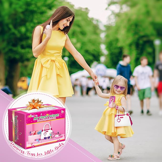 Shemira Play Purse for Little Girls, Princess Pretend Toys for Girls 3 4 5 6 7 8 Years Old, Christmas & Birthday Gift for Girls Age 3-5 4-6 6-8, Toddler Purse with Accessories, Kids Toy Purse, White