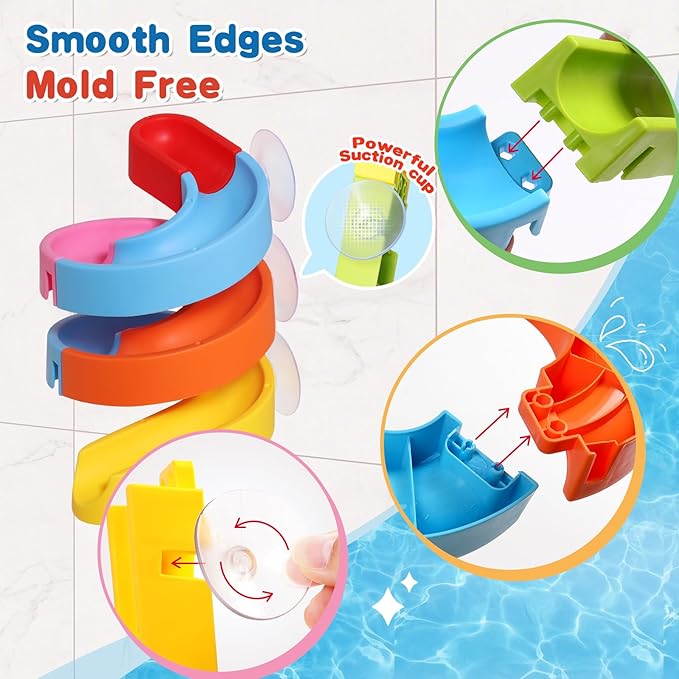 Bath Toys for Kids Ages 3-5 4-8 Toddler Bath Toys 38 PCS Bathtub Shower Toys DIY Water Marble Run Slippery Slide Birthday Gift for 2 3 4 5 6 7 8 Year Old Boys Girls