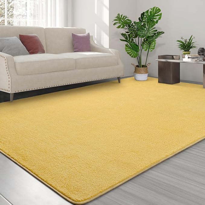 FlyDOIT Area Rugs for Bedroom Living Room, 6x9 Yellow Super Soft Comfy Thickened Memory-Foam Indoor Carpets, Modern Aesthetic Minimalist Carpet for Boys Girls Adults Apartment Nursery Home Décor