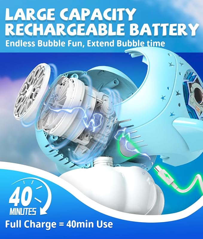 Rechargeable Bubble Machine with LED Light - Make Large Bubbles - 600mL Automatic Cloud Airplane Bubble Maker for Kids - Party Birthday Gifts Outdoor Toys for Toddlers Ages 3+ Boys Girls