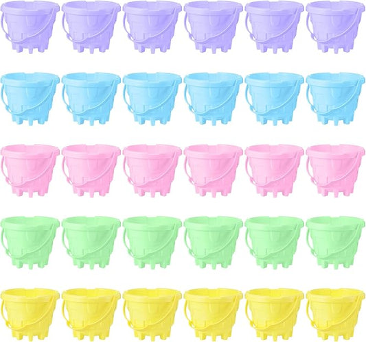 Lenwen 30 Pcs Beach Sand Buckets for Kids 5.5 Inch Easter Buckets Bulk Plastic Sand Castle Pail Beach Building Toys for Toddlers Girls Boys Gift Party Favor,5 Assorted Colors