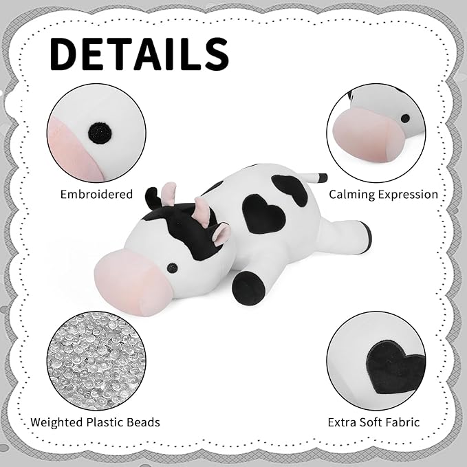 Weighted Cow Stuffed Animals Weighted Plush Toy 24" 4.2lb Cute Cow Hugging Dolls Plushies Pillows for Boys and Girls (White & Black)