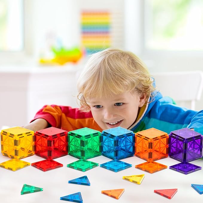 Gemmicc Magnetic Tiles, Magnet Toys Building Blocks for Kids, STEM Approved Educational Toys, Starter Set Magnet Puzzles Stacking Blocks,Sensory Montessori Toys for Boys Girls