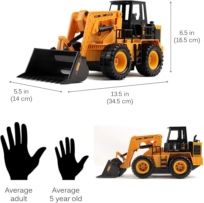 Vokodo RC Bulldozer 13.5" Full Function 1:24 Scale 2.4Ghz Construction Vehicle Toy Front Loader Tractor Truck Electric Remote Control Radio Digger Car Ready to Run for Children Kids Boys