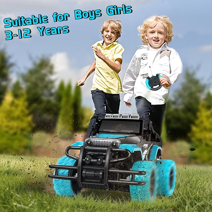 Remote Control Car for Kids 3-5, 1:20 Off Road Remote Control Truck Vehicles Stunt Rc Racing Cars for Boys Girls 4-7 8-12 Car Toys with 3 Color Lights Birthday Gift, Lake Blue