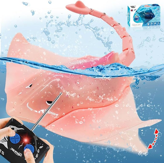 Pool Toys Remote Control Stingray Diving into Water High Simulation Robot Manta ray Lights Rechargeable Battery Remote Control Bathtub Summer Pool Toys Great Gift RC Boat for 8-12 Year Kids Pink