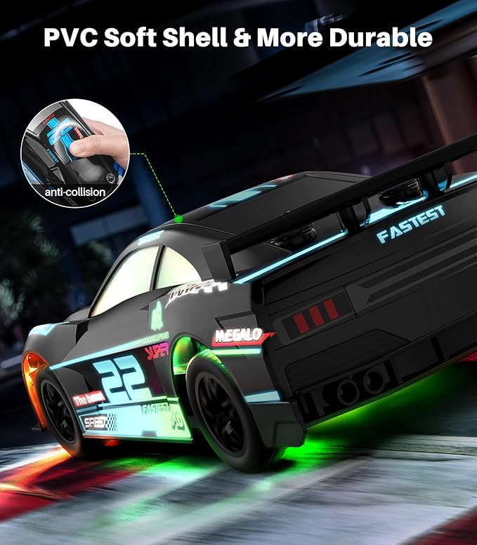 RC Drift Car, 4WD Remote Control Vehicle with LED Lights, 2.4GHz Race Car with Drifting & Racing Tires, 2 Rechargeable Batteries, Gifts Toys for Kids Boys Girls Adults