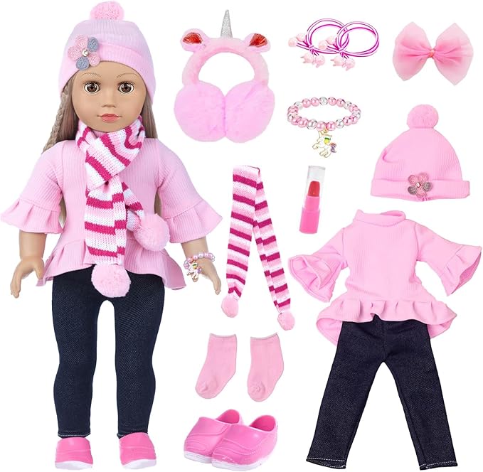American Doll Clothes and Accessories for 18 Inch Dolls - Includes Pretend Makeup Kit - Girls Gift (Doll Not Included)