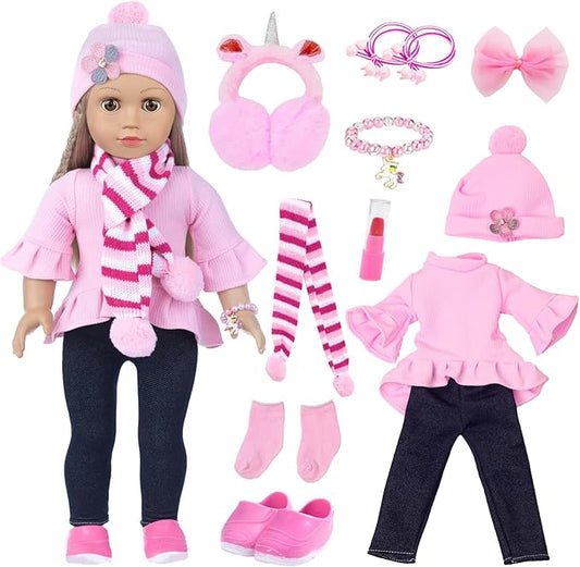 American Doll Clothes and Accessories for 18 Inch Dolls - Includes Pretend Makeup Kit - Girls Gift (Doll Not Included)