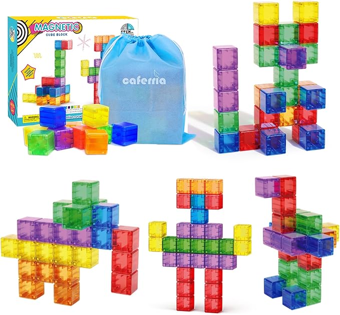 1.38 inch Magnetic Blocks Toddler Toys, 30pcs Translucent Building Blocks Building Toy for Ages 2-4 5-7, Preschool STEM Magnet Sensory Montessori Toys for 2 3 4 5 6 Year Old Boys Girls