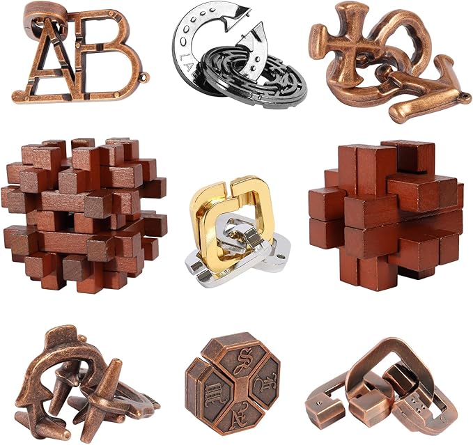 9pcs Difficulty Puzzles Gift for Adults, Teens, and Kids Brain Teaser Puzzles Game Desk Toys