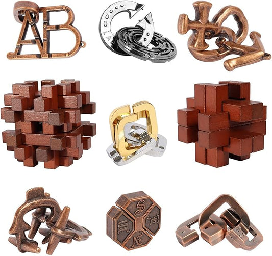9pcs Difficulty Puzzles Gift for Adults, Teens, and Kids Brain Teaser Puzzles Game Desk Toys