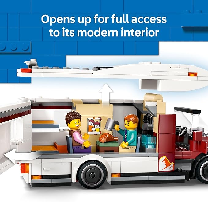 LEGO City Holiday Adventure Camper Van Building Toy Set - Vacation Toy for Kids, Boys and Girls, Ages 6+ - Gift for Birthdays - Includes 3 Minifigures and Accessories - 60454