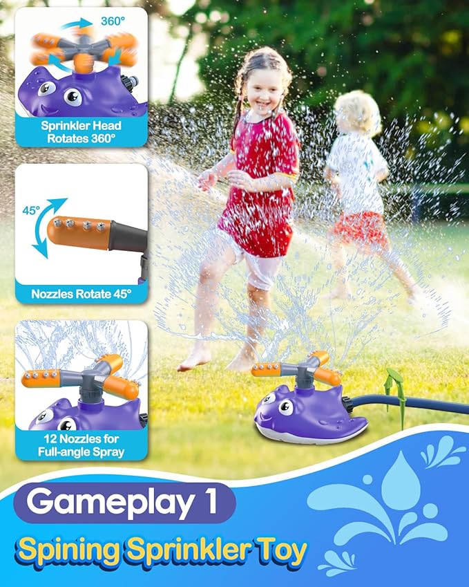 Water Sprinkler Baseball Toy for Kids Yard Outdoor Play,Summer Water Game with 360° Roating Spray Sprinkler Toy for Summer Outside Backyard Fun Garden Lawn Toddlers for Boys Girls Dogs Pets