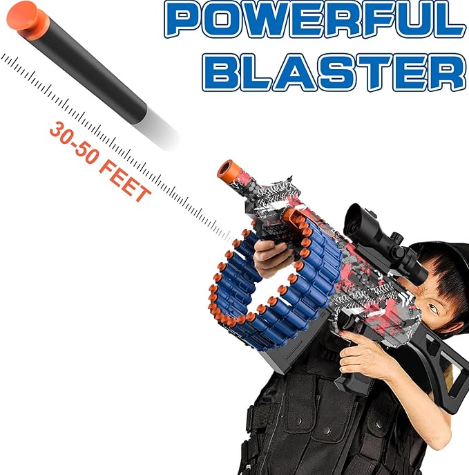 Electric Automatic Toy, JakMean Toy with 30 Dart Clips and 100 Foam Darts, Outdoor Shooting Games Toys for 6-12 Year Old Boys & Girls Adults, Presents for Birthday Xmas,Red