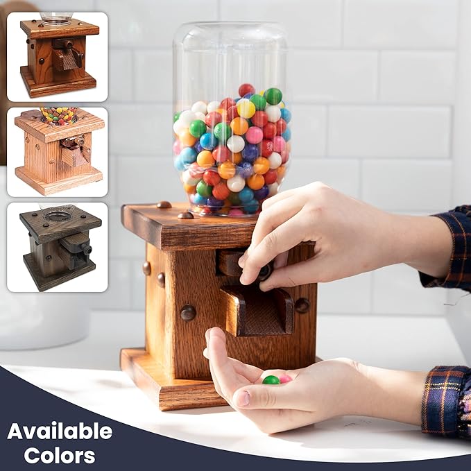 Peaceful Classics Wooden Candy Dispenser - Amish Handmade Containers & Storage For Gummy Or Peanut- Wood Storage Gumball Machine For Skittles Or M&Ms - Cereal Dispenser Countertop (Provincial)