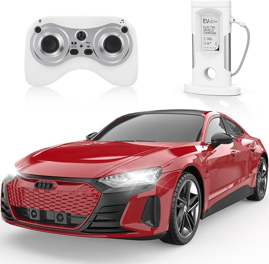 DOUBLE E Audi RS e-tron GT RC Car 1:16 Scale Model New Energy Remote Control Car Automatic Parking Led Lights & Sound Gifts for 6 7 8+ Year Old Boys Girls