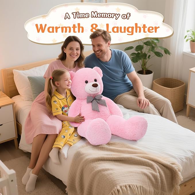 MorisMos Bow Tie Giant Teddy Bear, 39inch Large Teddy Bear Plush, Soft Big Bears for Girls Girlfriend, Pink