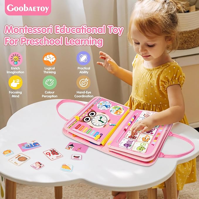 2 Year Old Girl Christmas Birthday Gift - Montessori Busy Board Book for Toddler Girls (Age 1-3), Sensory Learning Activity Toys, Road & Airplane Travel Toys