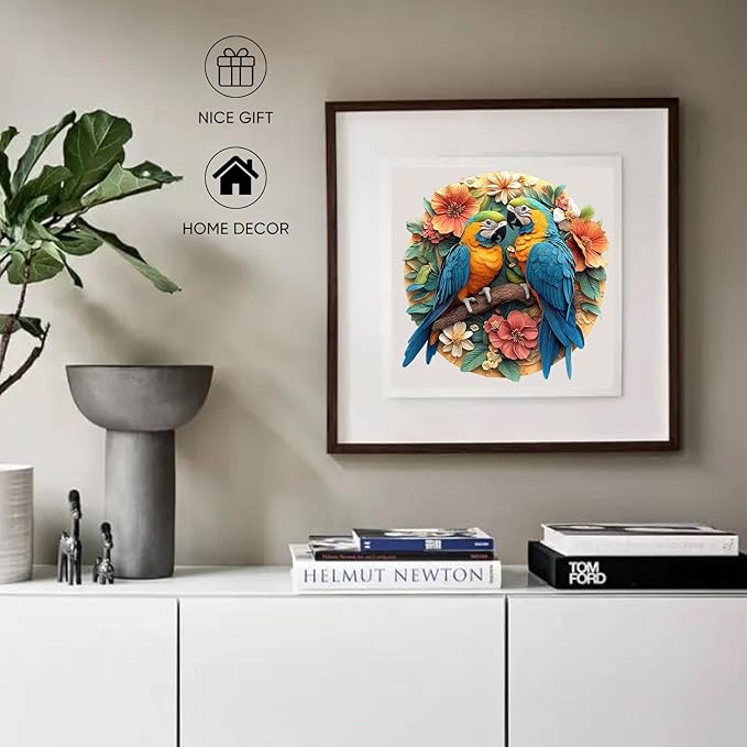 Colorful Parrots 500 Pieces Wooden Jigsaw Puzzles for Adults Unique Irregular Shapes Fun Challenging Bird Puzzles for Kids and Couples on Birthday,Children's Day,Christmas,16.2"x16.5"