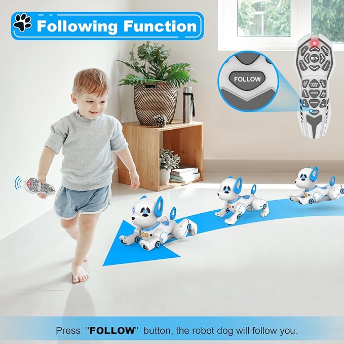 Remote Control Robot Dog Toy, RC Programmable Smart Interactive Robotic Pet, RC Stunt Robot Toy Imitates Animals Music Dancing Handstand Push-up Follow Functions for Boys & Girls